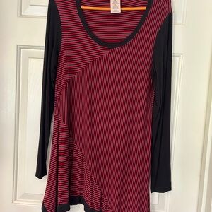 Philosophy Red and Black Asymmetrical Long Sleeve Tunic